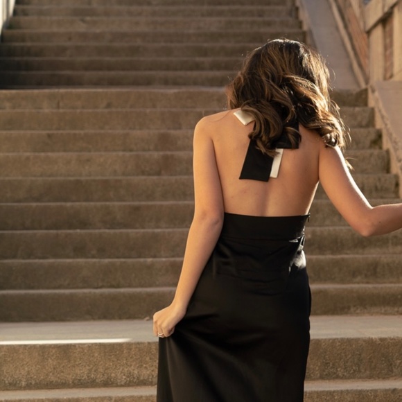 SILK MAISON Piano Halterneck Maxi Silk Dress - Black & White, XS - Picture 6 of 6